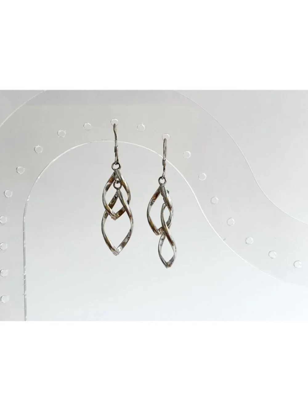 Double Marquise Shaped Art Deco Vintage Sterling Silver 925 Dangle Drop Earrings